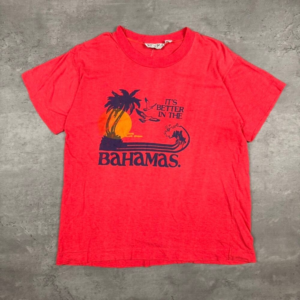 Vintage It's Better In The Bahamas Double Bull Red Thin T Shirt 70s 80s
